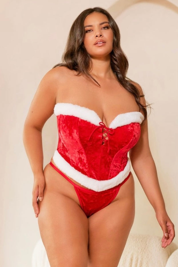 Plus size Velvet Santa Bustier-Curvynlingerie Plus Size-com