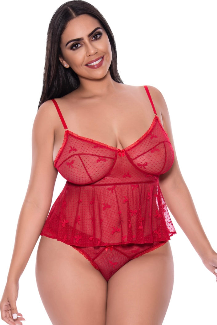 Plus size Flutter Cami and cheeky panty set-Curvynlingerie Plus Size