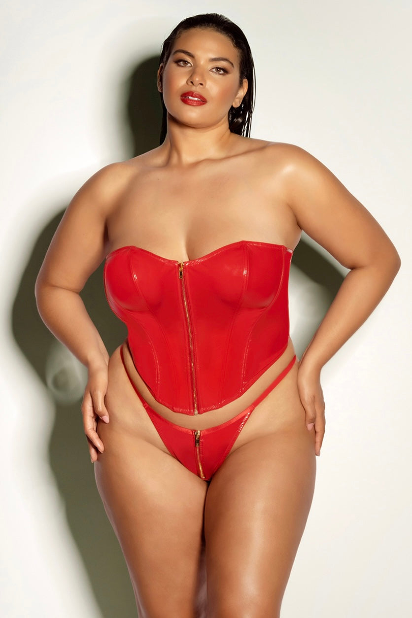 Plus size vinyl bustier red