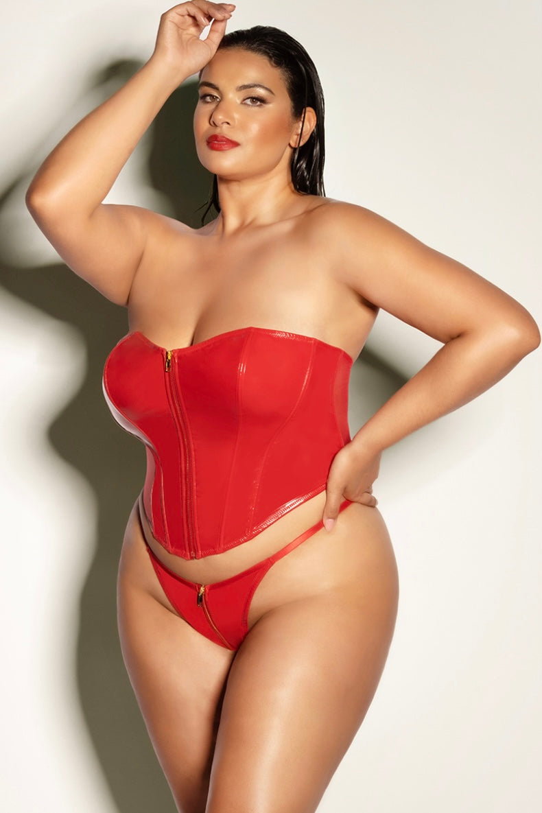 Plus size vinyl bustier red