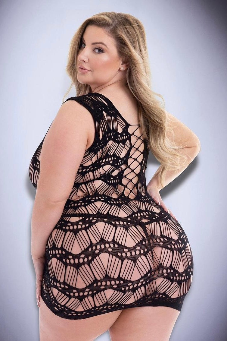 Plus size corset front lace mini dress black