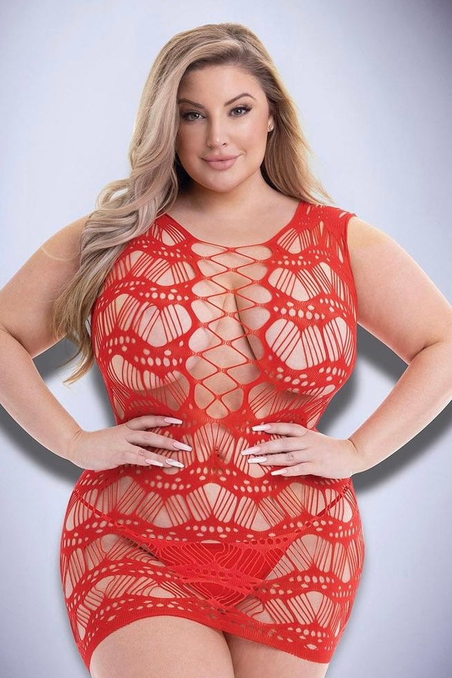 Plus size corset front lace mini dress red-Curvynlingerie Plus Size