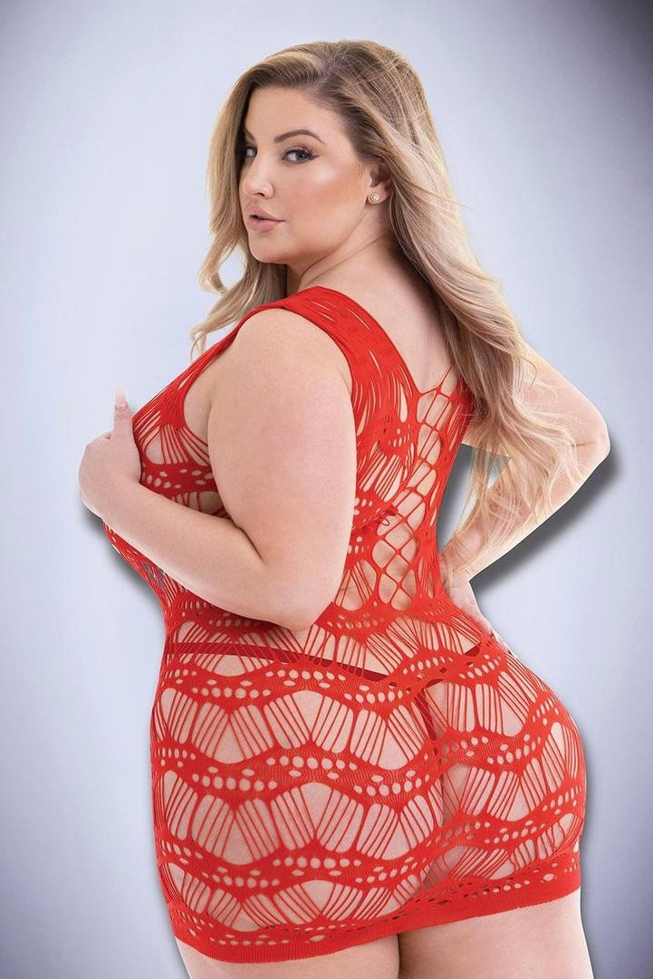 Plus size corset front lace mini dress red