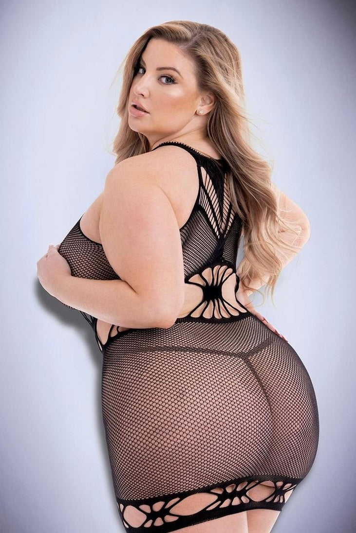 Plus size diamonte net mini dress