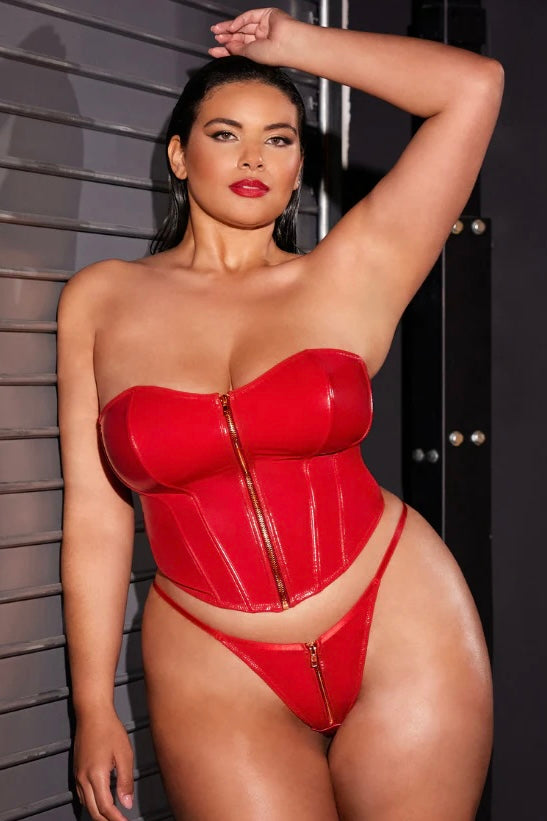 plus-size-vinyl-bustier-red-Curvynlingerie Plus Size