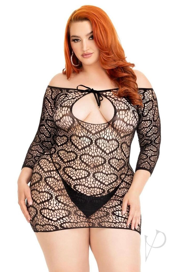 Plus size Heart Net Mini Dress Black-Curvynlingerie Plus SizePlus size Heart Net Mini Dress Black-Curvynlingerie Plus Size