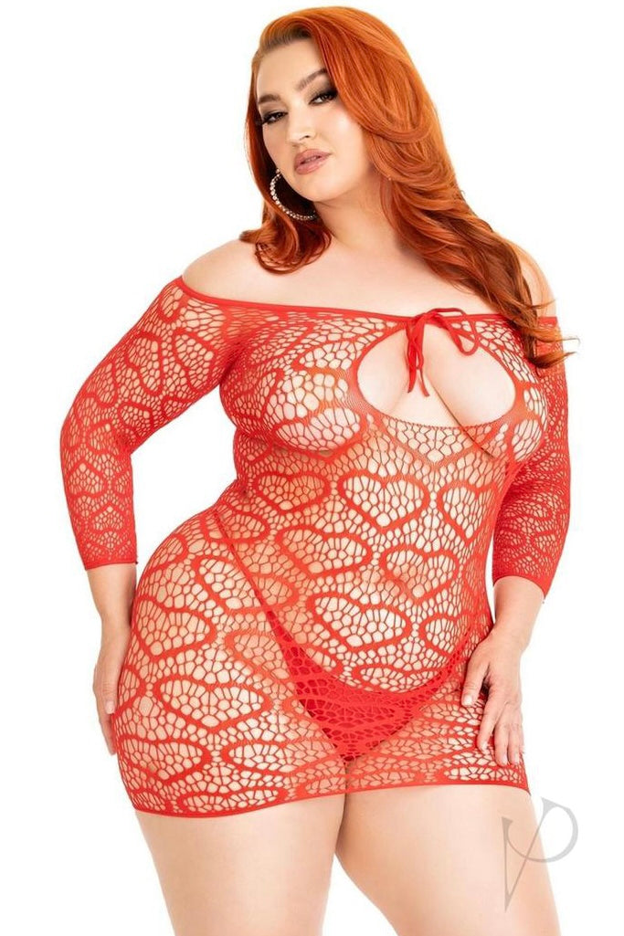 Plus size Heart Net Mini Dress red