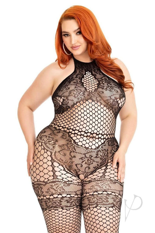 Plus size Bodystocking with Faux Lace Lingerie Detail-Curvynlingerie Plus Size