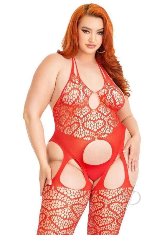 Plus size Seamless suspender bodystocking red-Curvynlingerie Plus Size