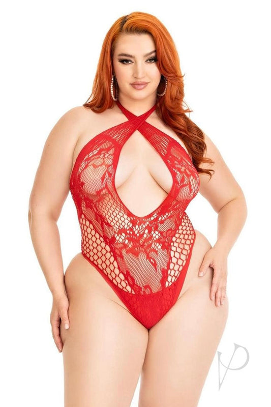 Plus size Halter teddy red-Curvynlingerie Plus Size.com