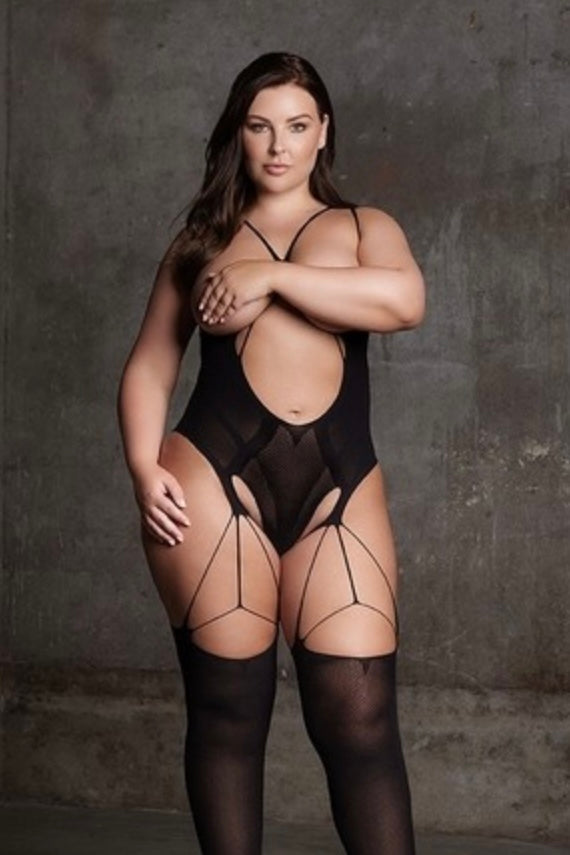 Plus size Bodystocking with Open Cups