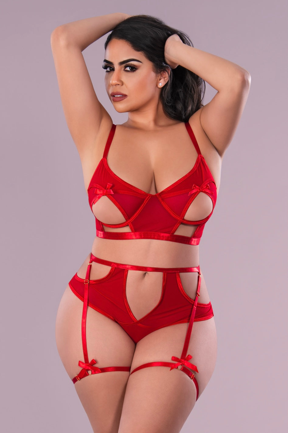 Plus size Bralette, High Waist Panty Set Red-Curvynlingerie Plus Size.com