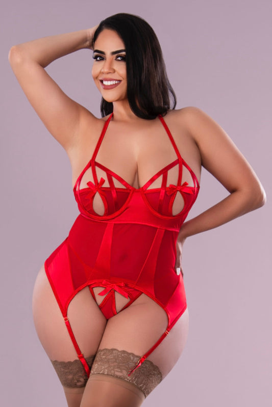 Plus size Peek-A-Boo Basque & Pull Open G-String-Curvynlingerie Plus Size.com