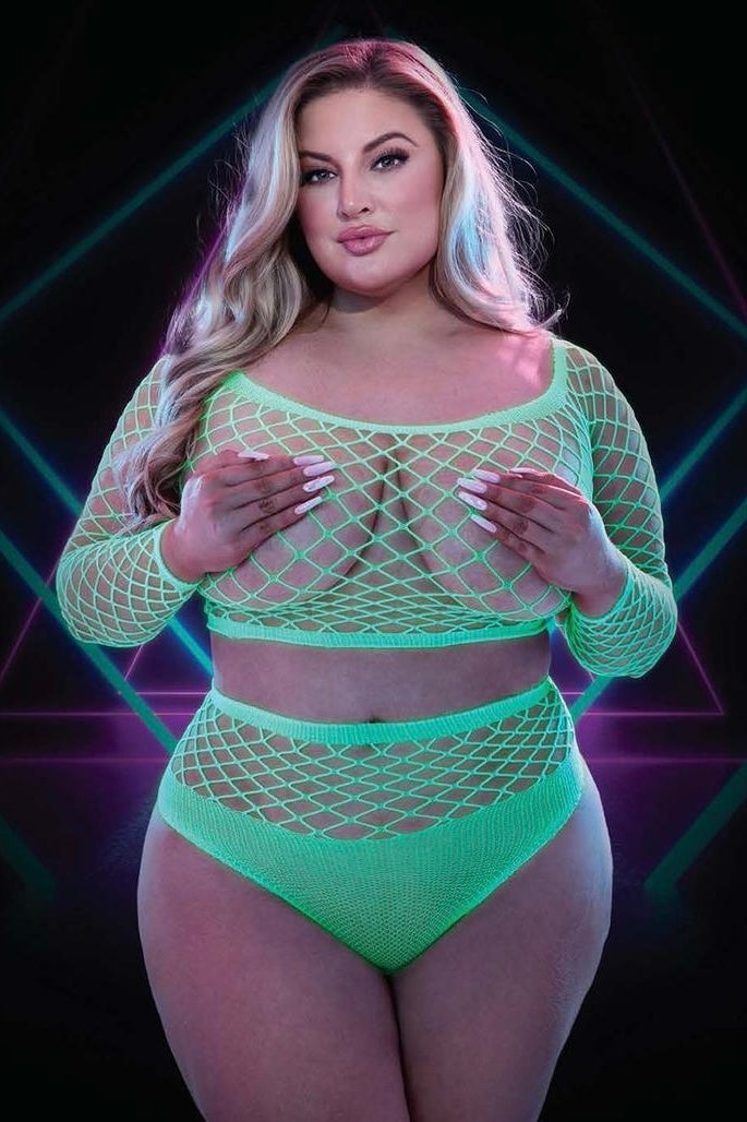 Plus size Crop top and panty set glow in the dark-Curvynlingerie Plus Size.com