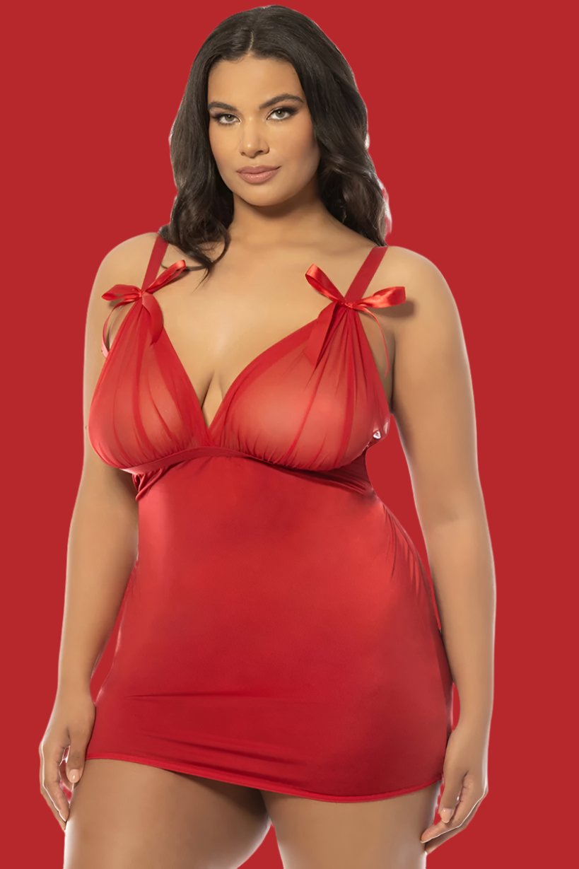 Plus size soft cup babydoll red-Curvynlingerie Plus Size