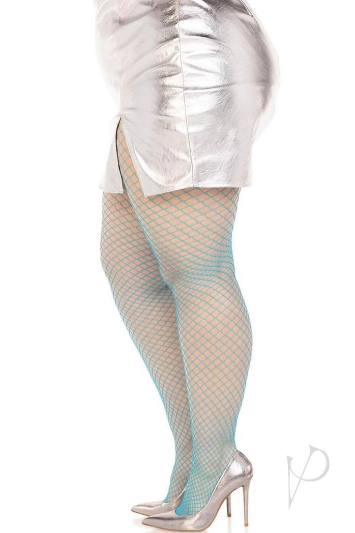 Plus size Spandex Industrial Net Tights Neon blue