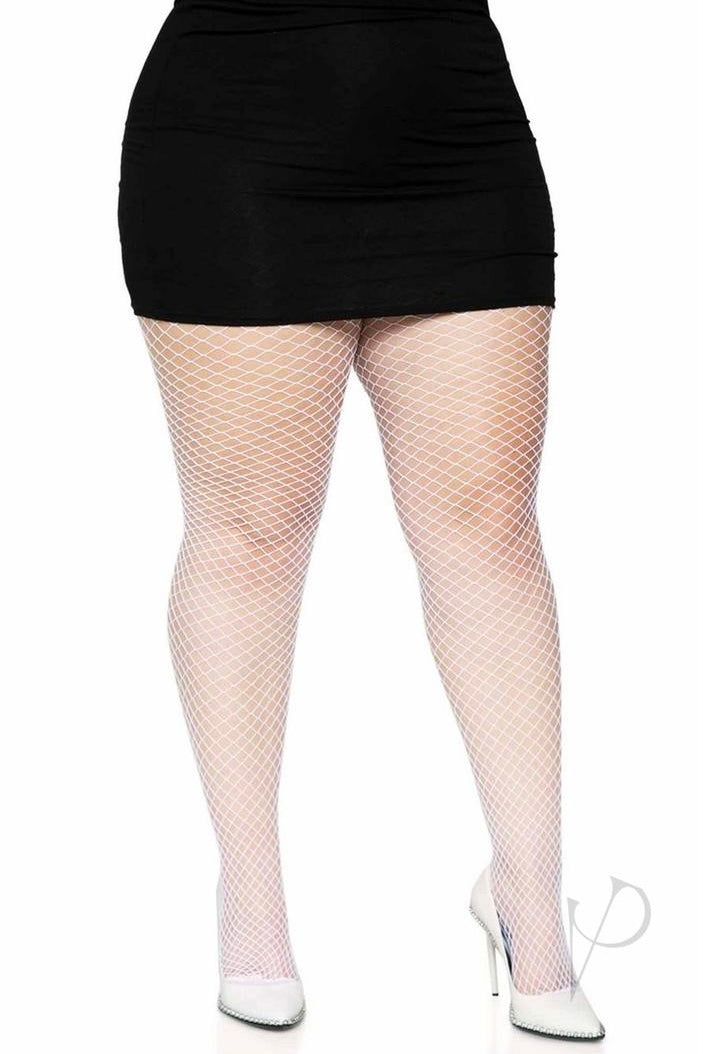 Plus size Spandex Industrial Net Tights white-Curvynlingerie Plus Size