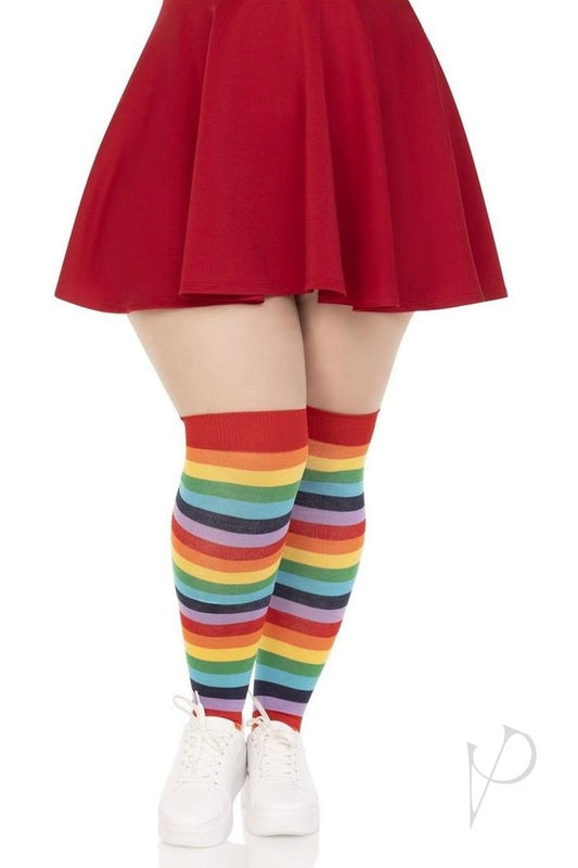 Plus size Spandex Acrylic Rainbow Striped Thigh Highs-Curvynlingerie Plus Size