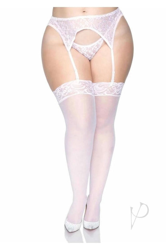 Plus size Sheer Stocking with Backseam and Lace Top-Curvynlingerie Plus Size