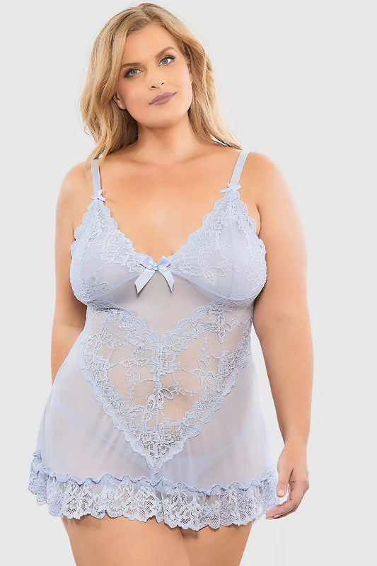 Plus size Babydoll Valentine brunnera blue-Curvynlingerie Plus Size