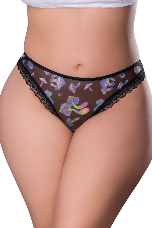 Plus size Crotchless Panty with Open Back mushroom-Curvynlingerie Plus Size