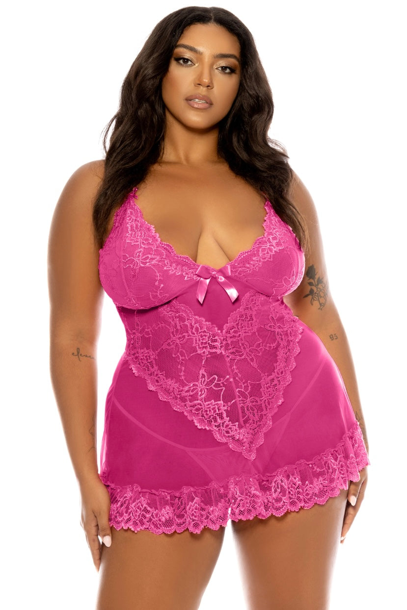 Plus size Babydoll Valentine raspberry sorbet-Curvynlingerie Plus Size