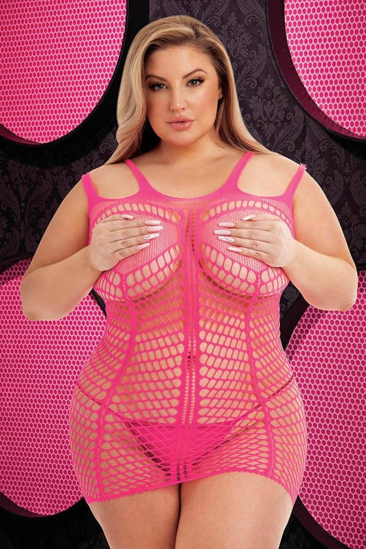 Plus size Shredded Mini Dress Pink-Curvynlingerie Plus Size