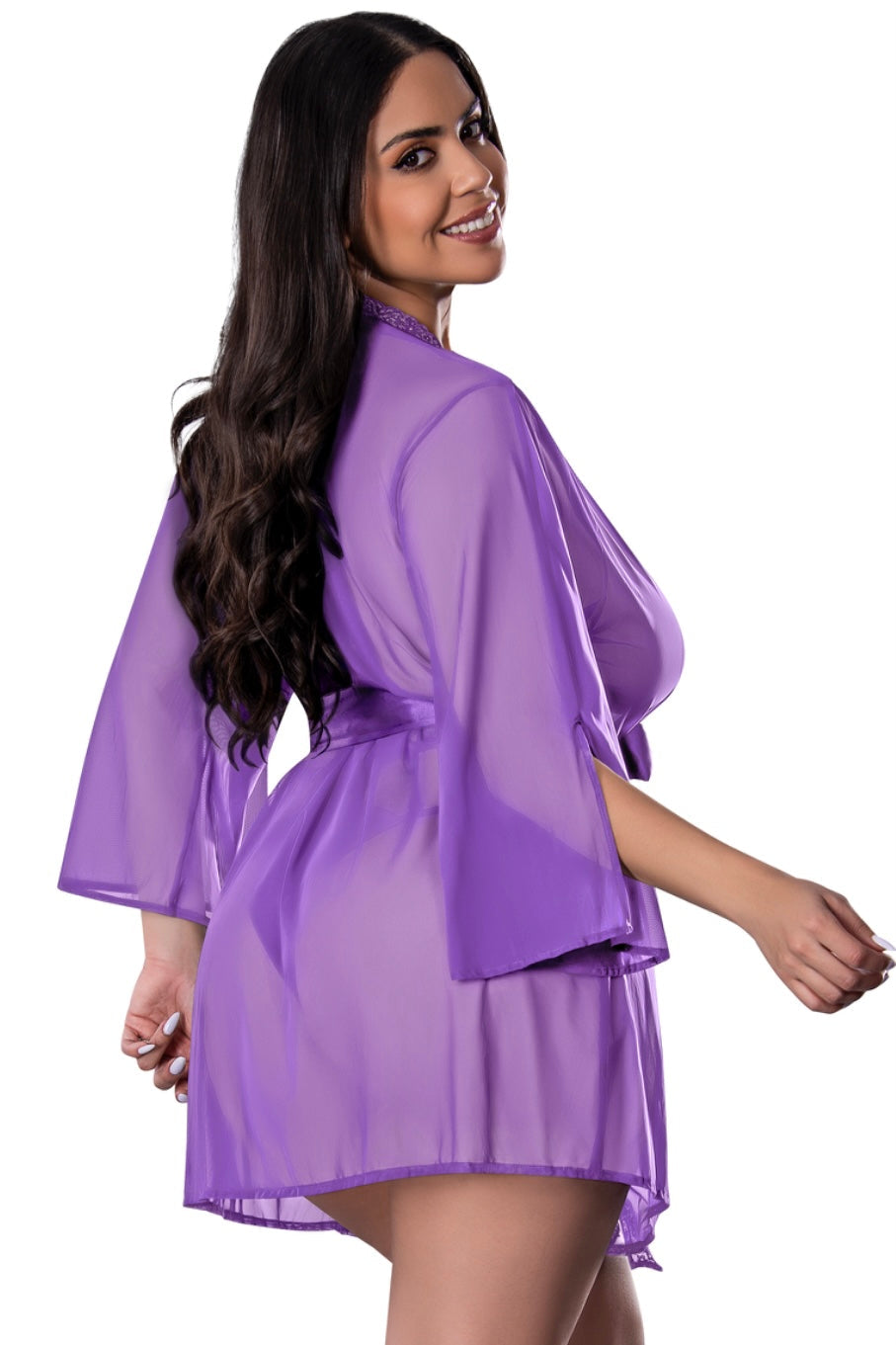 Plus size Flutter Sleeve Robe Purple