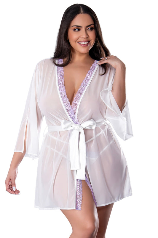 Plus size Flutter Sleeve Robe white-Curvynlingerie Plus Size