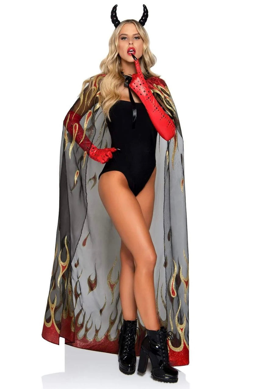 Flame Devil cape and devil horns-Curvynlingerie Plus Size