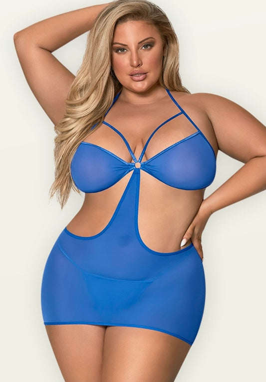 Plus size Cut Out Dress & G-Set Cobalt-front