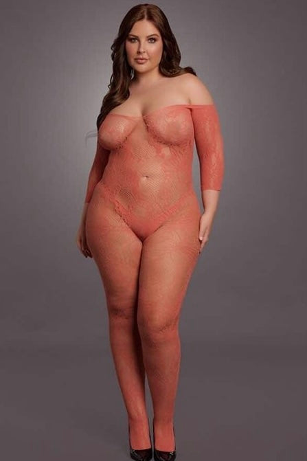 Plus size Long Sleeved Bodystocking sunset orange