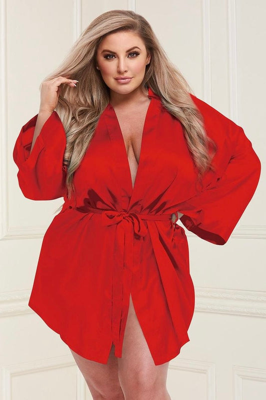 Plus size All satin robe red