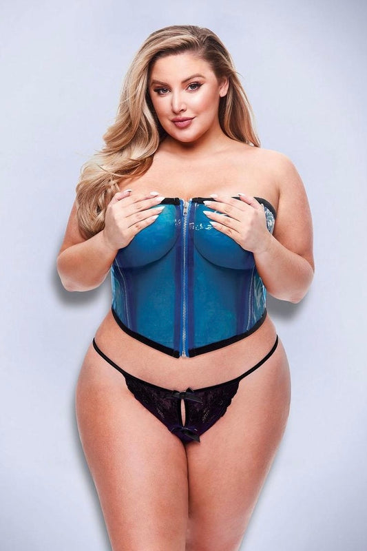 Plus size PVC bustier blue