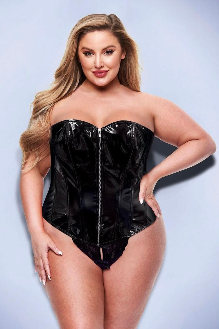 Plus size Wet look bustier black