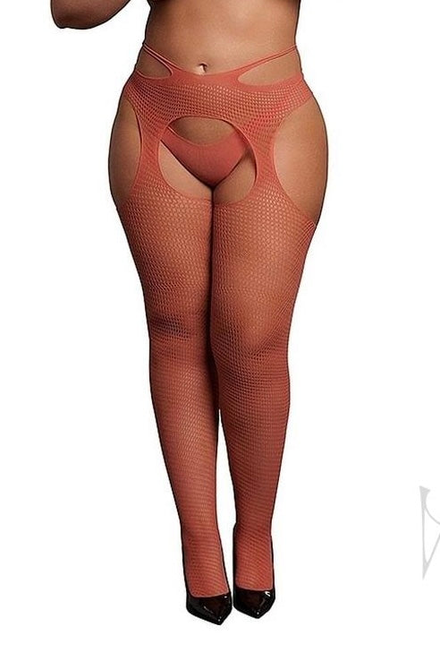 Plus size Suspender Pantyhose Sunset Glow Orange