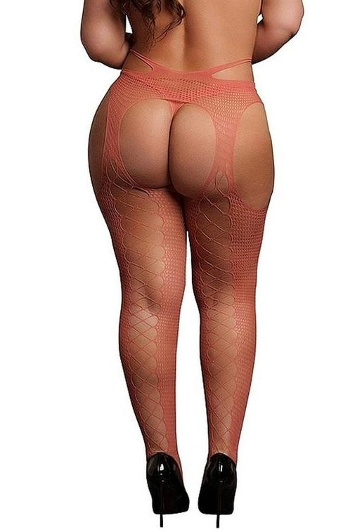 Plus size Suspender Pantyhose Sunset Glow Orange