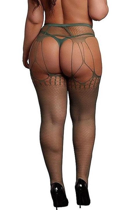 Plus size Shredded Suspender Pantyhose Green