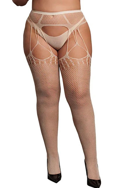 Plus size Fishnet and Lace Garterbelt Stocking