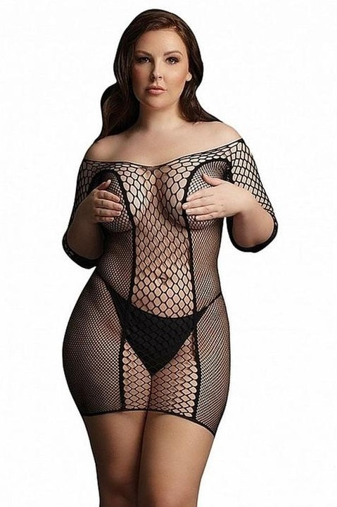 Plus size Duo Net Sleeved Mini Dress