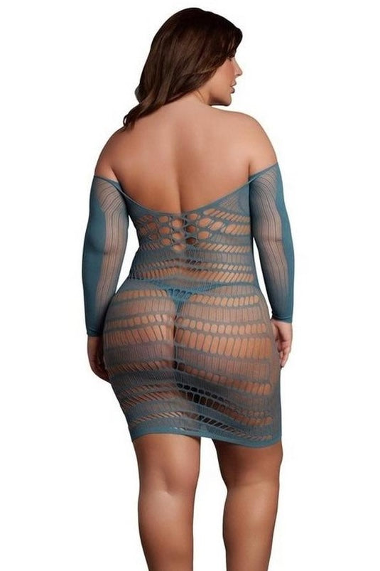 Plus size Criss Cross Neck Mini Dress blue