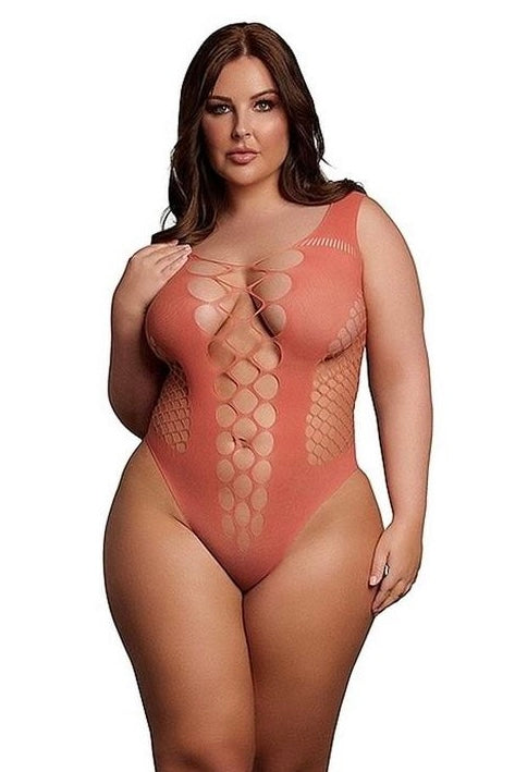 Plus size V-Neck Teddy glow orange