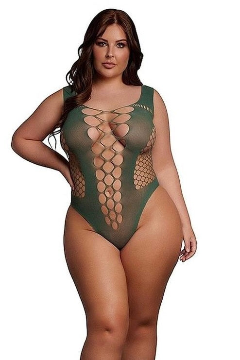 Plus size V-Neck Teddy green