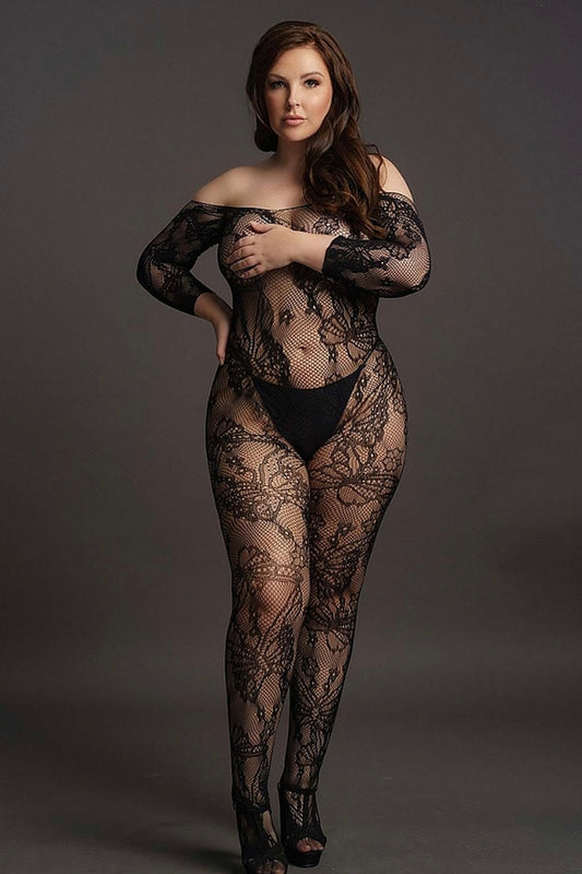 Plus size Lace Sleeved Bodystocking Front