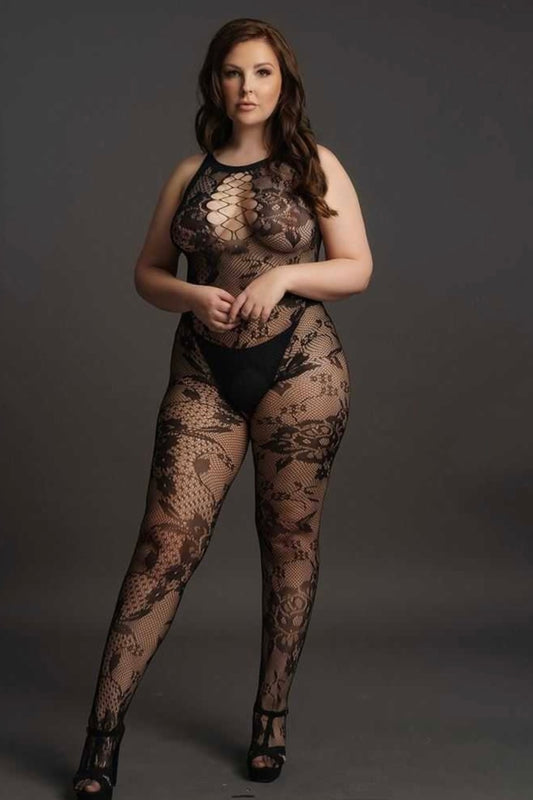 Plus size Criss Cross Neck Bodystocking Front