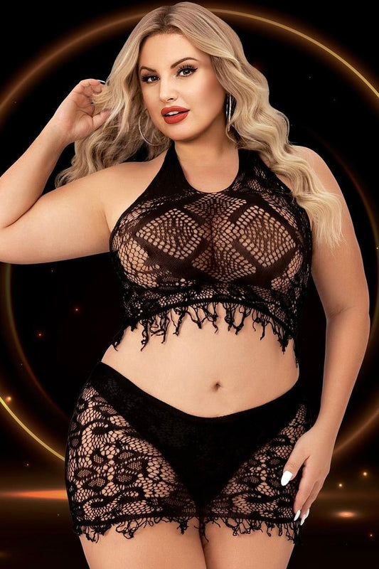 Plus size crop top and skirt set