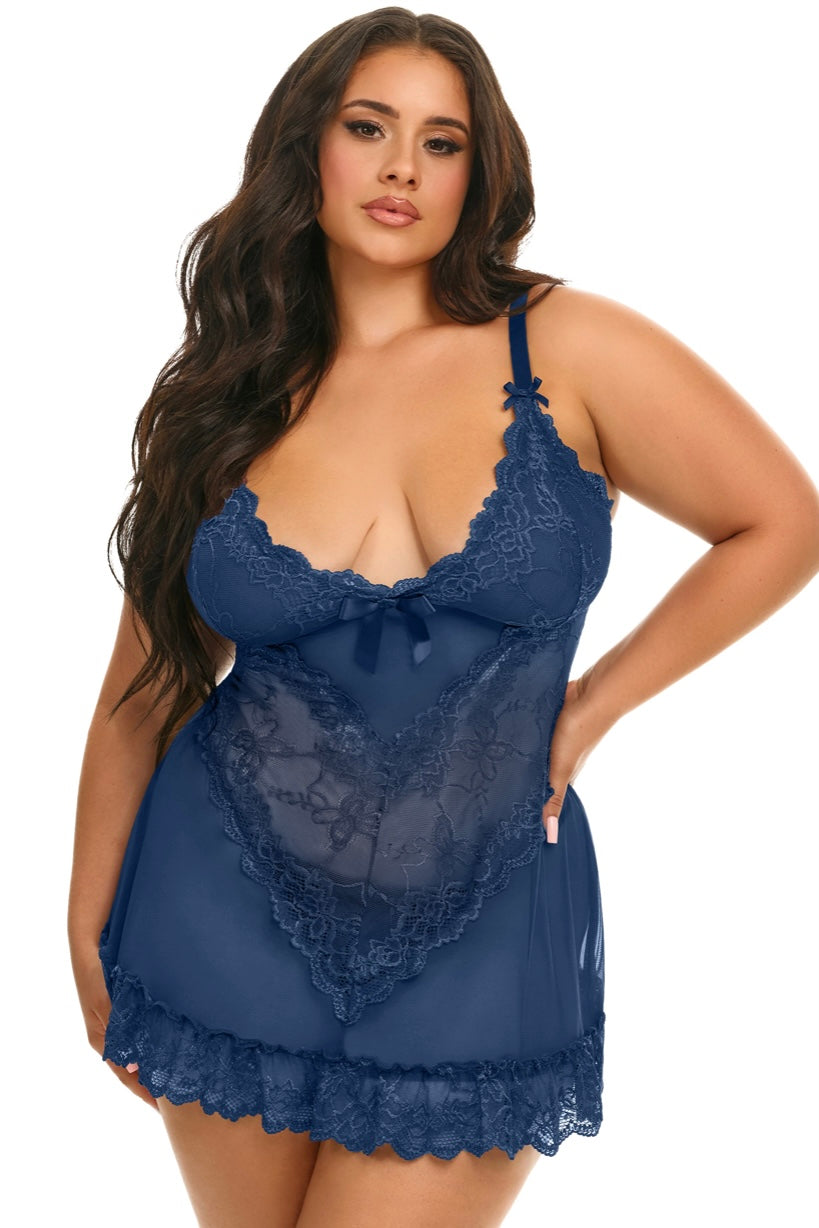 Plus size Valentine Babydoll estate blue Front