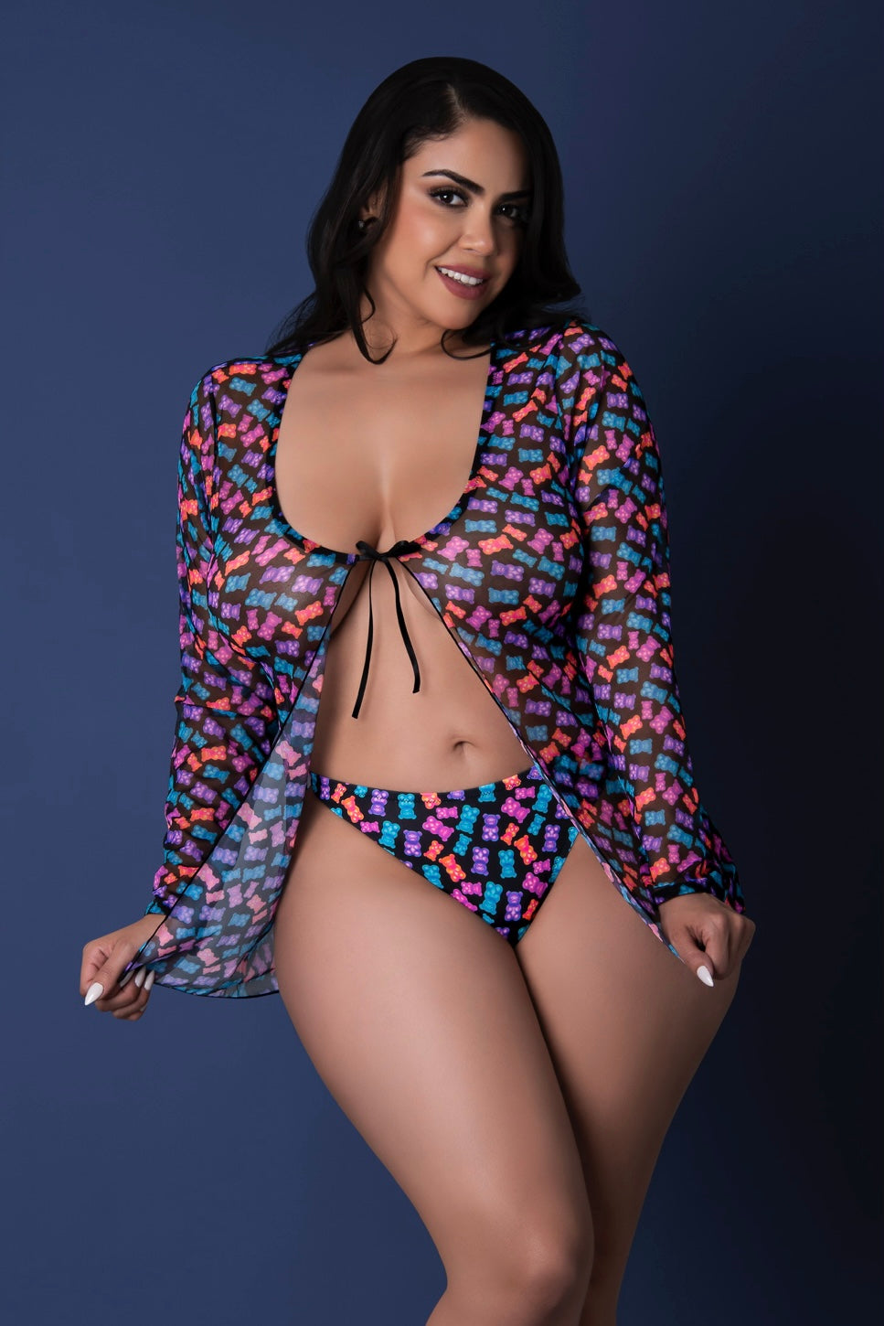 Plus size Tie Front Jacket & Thong Set Gum