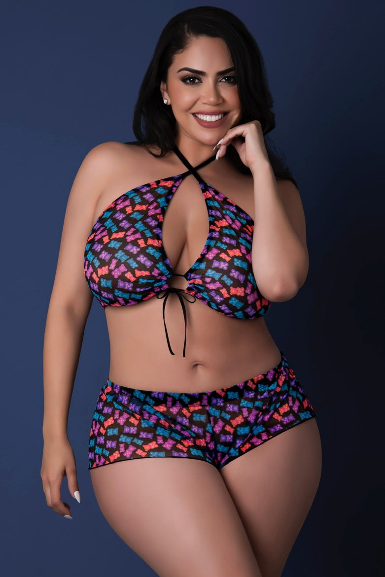 Plus size Halter Top & Hot Short Set gum