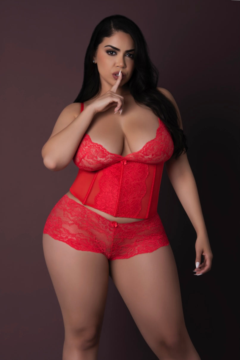 Plus size Plunge Bustier & Boy Short Set